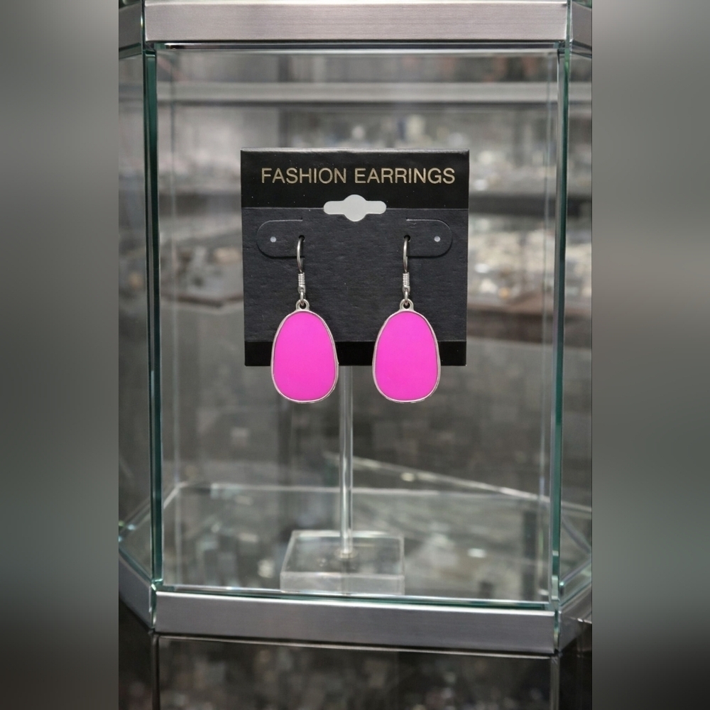 Pink and silver dangle earrings